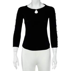 Emporio Armani Black Silk Knit Crystal Detail Long Sleeve Top M