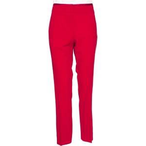 Pre Owned Emporio Armani Red Stretch Knit Contrast Waist Trim Detail Pants L