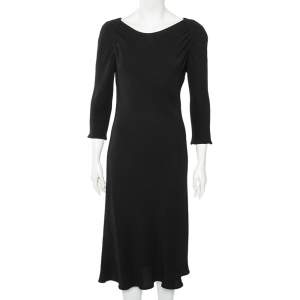 Pre Owned Emporio Armani Black Textured Crepe Midi Dress L