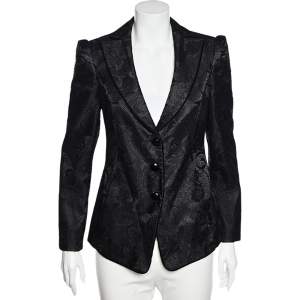 Pre Owned Emporio Armani  Black Lace Button Front Blazer M