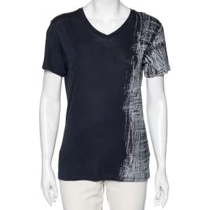 Emporio Armani Blue Cotton Half Printed Short Sleeve T-Shirt S