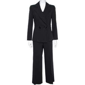 Pre Owned Emporio Armani Vintage Black Wool Belt Detailed Tailored Suit M