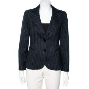 Pre Owned Emporio Armani Midnight Blue Pinstriped Wool Single Breasted Blazer M