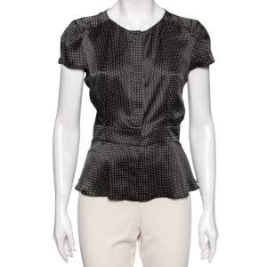 Pre Owned Emporio Armani Black Polka Dot Ruffled Hem Cap Sleeve Blouse L