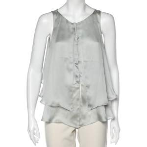 Emporio Armani Pale Green Silk Layered Sleeveless Button Front Top M