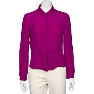 Pre Owned Emporio Armani Purple Silk Button Front Blouse L