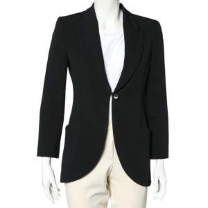 Pre Owned Emporio Armani Black Crepe Button Front Blazer S