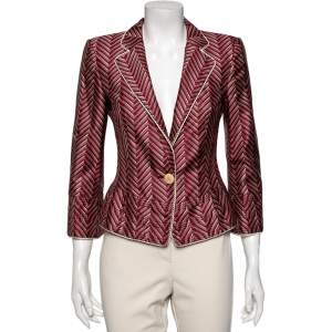 Pre Owned Emporio Armani Red Printed Silk Blazer M