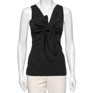 Pre Owned Emporio Armani Grey Wool Knot Detailed Front Sleeveless Top S