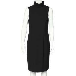Pre Owned Emporio Armani Black Crepe High Neck Sleeveless Midi Dress L
