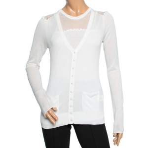 Pre Owned Emporio Armani Off White Knit Sleeveless Top & Button Front Cardigan M