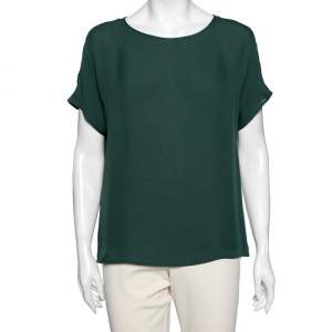 Pre Owned Emporio Armani Green Silk Cap Sleeve Top M
