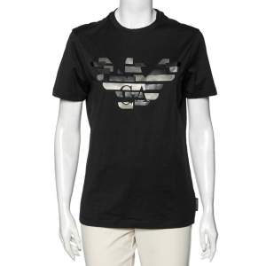 Pre Owned Emporio Armani Black Logo Cotton Short Sleeve T-Shirt S
