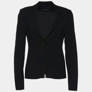 Pre Owned Emporio Armani Black Crepe Single Breasted Blazer S