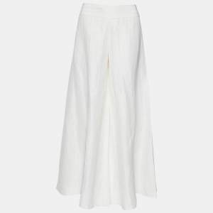 Pre Owned Emporio Armani Off White Striped Linen Wide Leg Culottes M