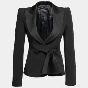 Pre Owned Emporio Armani Black Acetate Side Bow Long Sleeve Blazer S