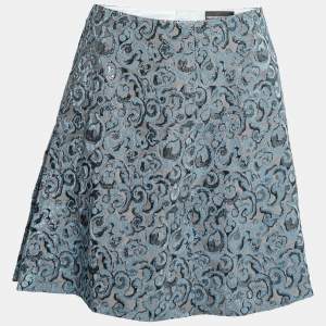 Pre Owned Emporio Armani Blue Brocade Pleat Detail Short Skirt S
