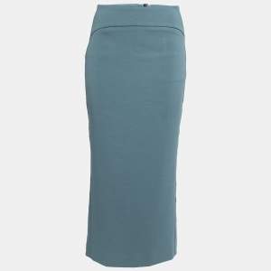 Pre Owned Emporio Armani Blue Crepe Midi Pencil Skirt S