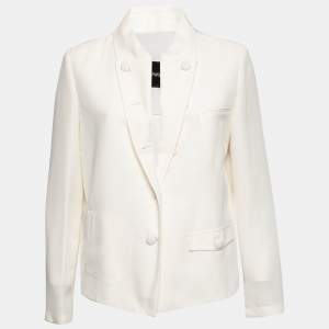 Pre Owned Emporio Armani Cream Crepe & Silk Knit Paneled Button Front Jacket M 