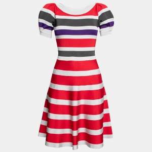 Pre Owned Emporio Armani Multicolor Striped Knit Flared Dress S
