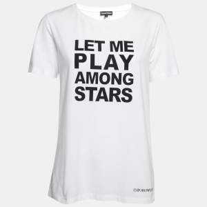 Emporio Armani White Printed Cotton Short Sleeve T-Shirt L