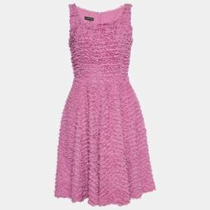 Pre Owned Emporio Armani Pink Ruffled Crepe Sleeveless Dress S