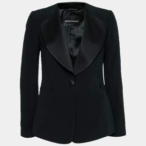 Pre Owned Emporio Armani Black Crepe Single Breasted Blazer S