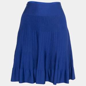 Pre Owned Emporio Armani Blue Knit Pleated Flared Mini Skirt L