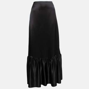Pre Owned Emporio Armani Black Silk Satin Ruffled Hem Skirt S