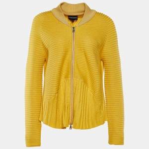 Pre Owned Emporio Armani Yellow Wool Zip Front Cardigan L