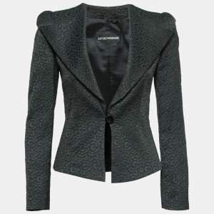 Pre Owned Emporio Armani Black Jacquard Single Breasted Blazer S