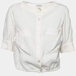 Pre Owned Emporio Armani Cream Knit Pocketed Button Front Jacket S