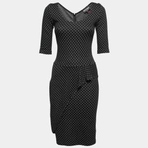 Pre Owned Emporio Armani Black Knit Polka Dots Ruffle Detail Midi Dress M