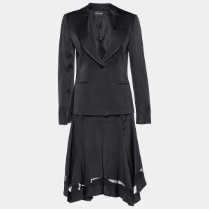 Pre Owned Emporio Armani Black Sateen Skirt Set S