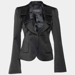 Pre Owned Emporio Armani Black Ruffled Shawl Collar Blazer M