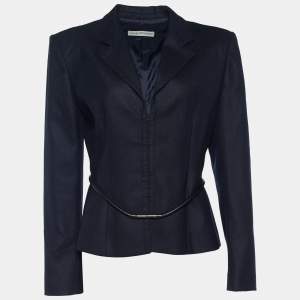 Pre Owned Emporio Armani Navy Blue Wool Belted Blazer L