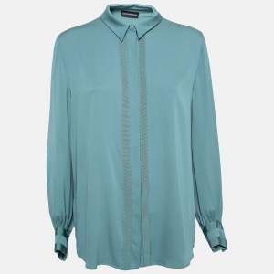 Pre Owned Emporio Armani Teal Silk Button Front Blouse L