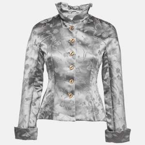 Emporio Armani Grey Floral Embroidered Button Front Jacket M