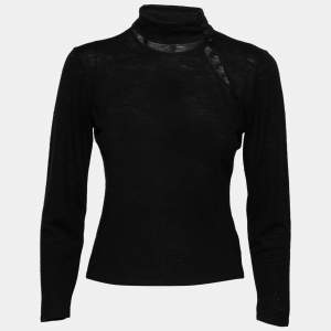 Pre Owned Emporio Armani Black Wool Cut-Out Detail Long Sleeve Top S