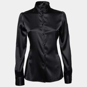 Pre Owned Emporio Armani Black Stretch Silk Button Front Shirt M