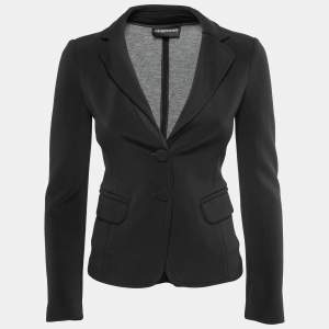 Pre Owned Emporio Armani Black Stretch Knit Single Breasted Blazer S