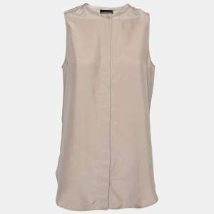 Pre Owned Emporio Armani Beige Silk Open Back Button Front Sleeveless Top S
