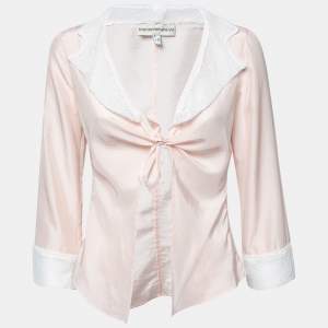 Pre Owned Emporio Armani Pink Silk & Knit Trimmed Front Tie Jacket S