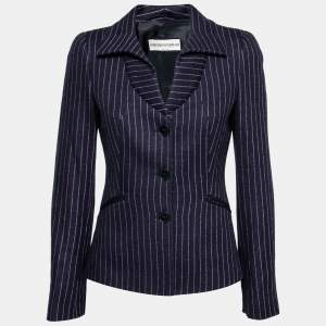 Pre Owned Emporio Armani Black & Purple Striped Wool Single Breasted Blazer S