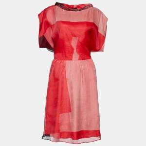 Emporio Armani Colorblock Silk Mock Neck Midi Dress L