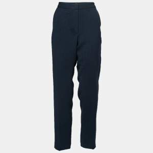 Pre Owned Emporio Armani Navy Blue Textured Crepe Trousers L  