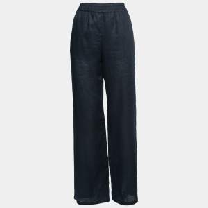 Pre Owned Emporio Armani Midnight Blue Linen Elastic Waist Pants M