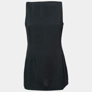 Pre Owned Emporio Armani Black Striped Crepe Sleeveless Top M