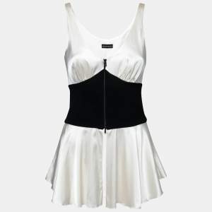 Pre Owned Emporio Armani Cream Satin Stretch Waist Sleeveless Top M
