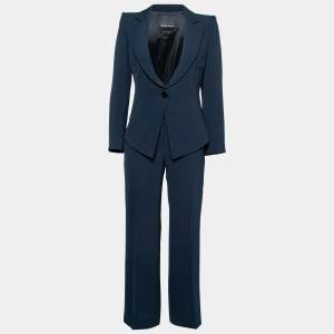Pre Owned Emporio Armani Navy Blue Crepe Pant Suit M